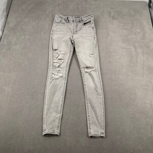 American Eagle Next Level Stretch Gray Distressed Skinny Jeans Womens Size 2 Reg